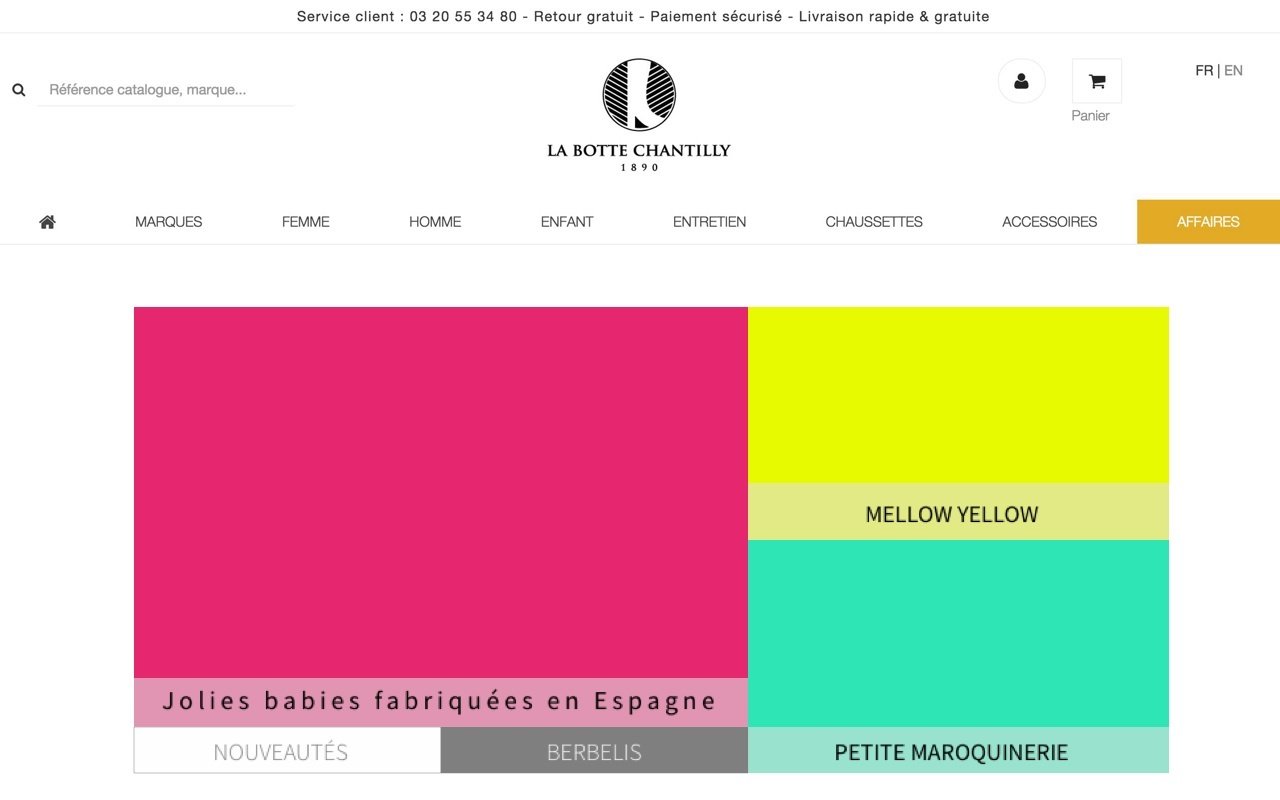 maquette de la page d'accueil réalisé dans le cadre de la refonte du site de La Botte Chantilly